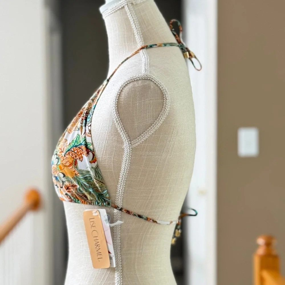 Lise Charmel Cashemere Evasion Paisley Halter Bikini Top Gold Hardware Small NEW
